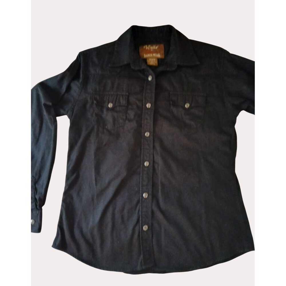 Walls Ranchwear WomeBlack Long Sleeve Snap Up Shirt Size M 100% Cotton Western - Picture 9 of 14